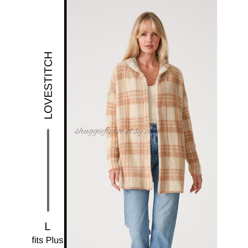 MSRP: $118 | ✨ Lovestitch Plaid Hooded Cardigan – Size M-PLUS | Oversized Fit ✨